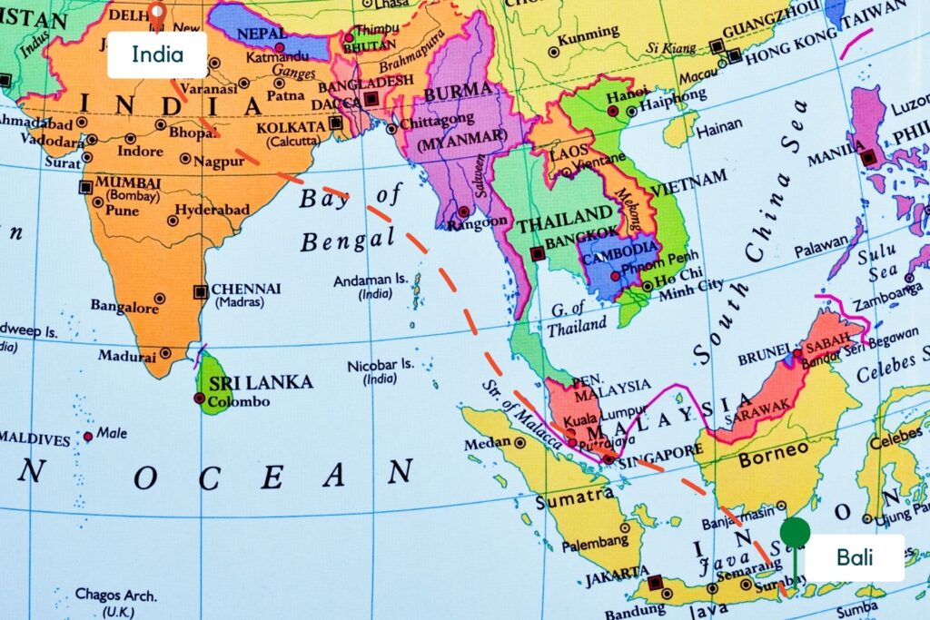 India to Bali Map